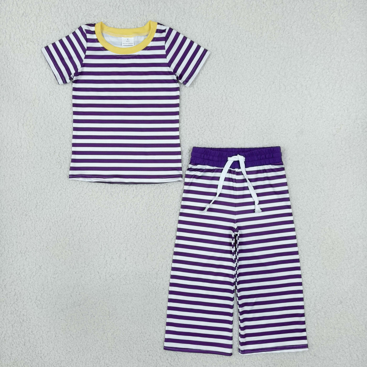short sleeve purple striped wide leg pants girl outfit