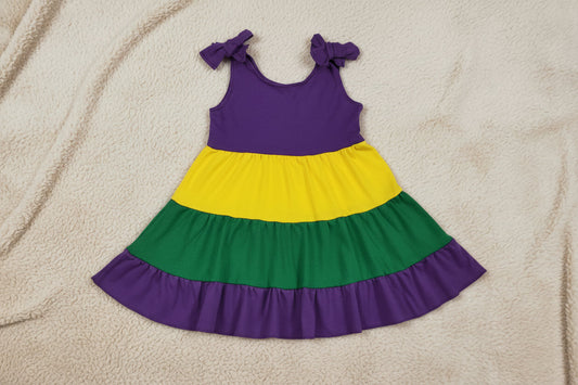 mardi gras slid purple green gold twirl strap dress