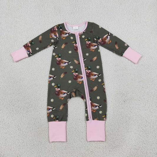 LR3225 pink bow duck print zip sleeper zippy baby girl pj