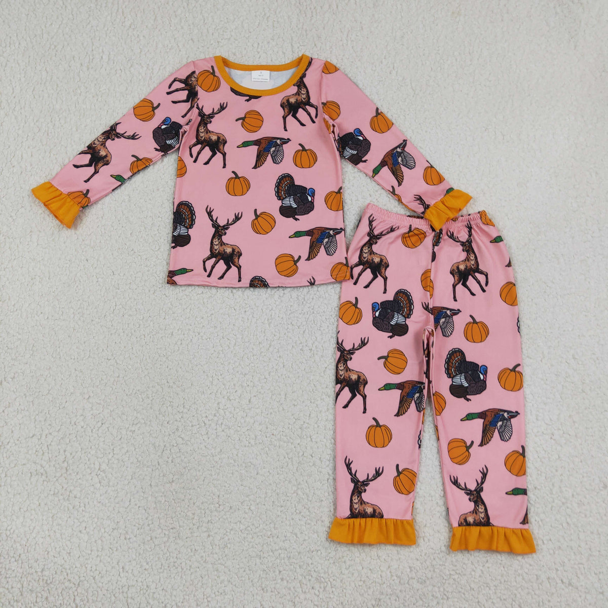 deer duck pumpkin print girl PJ set