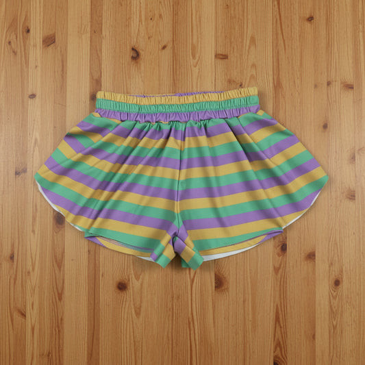 purple green gold stripes athletic shorts