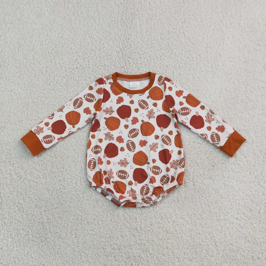 LR3235 football fall leaf pumpkin print boy romper