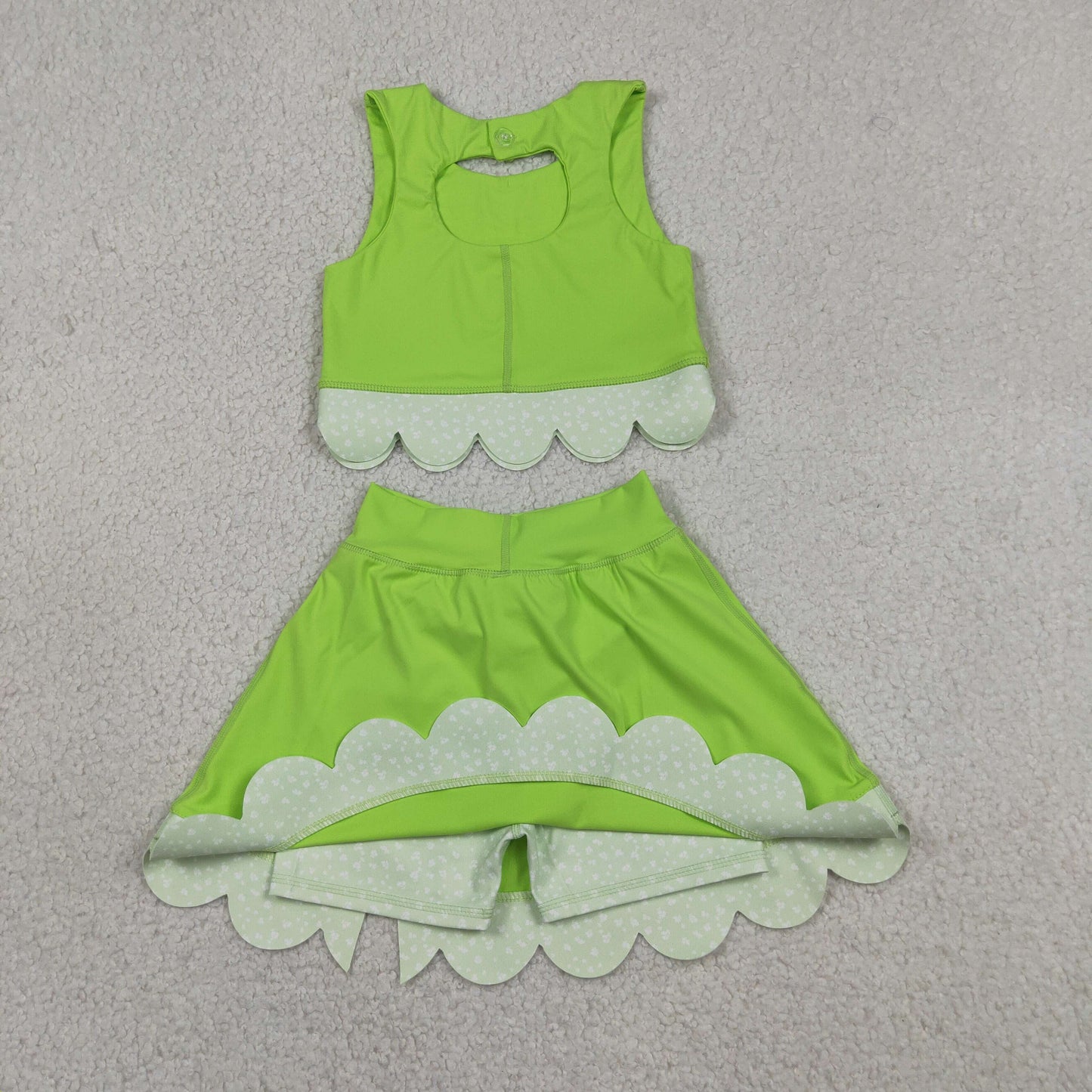 fluorescent green athletic scallop skort set