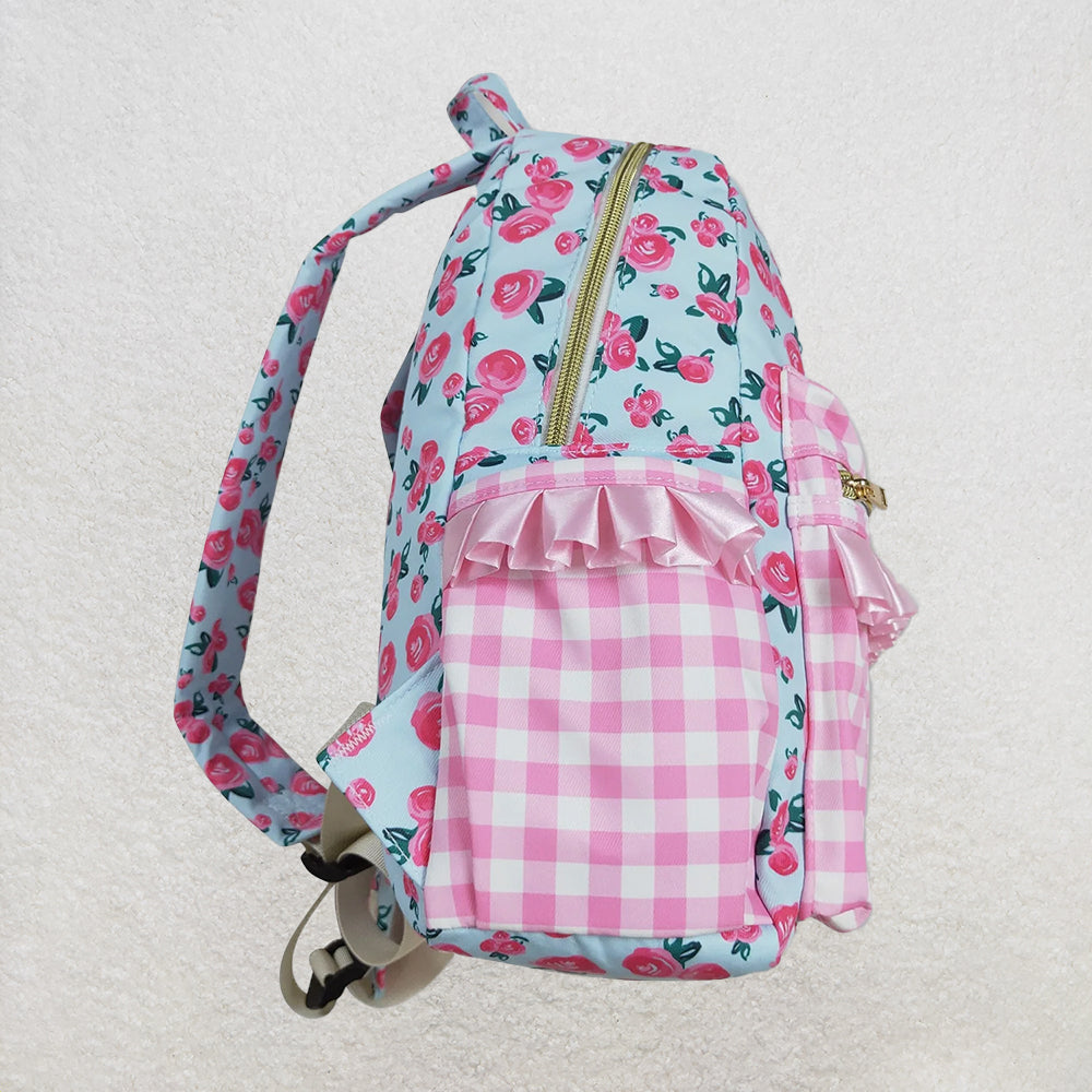 BA0217 Floral Pink Plaid Blue Backpack D 8.9