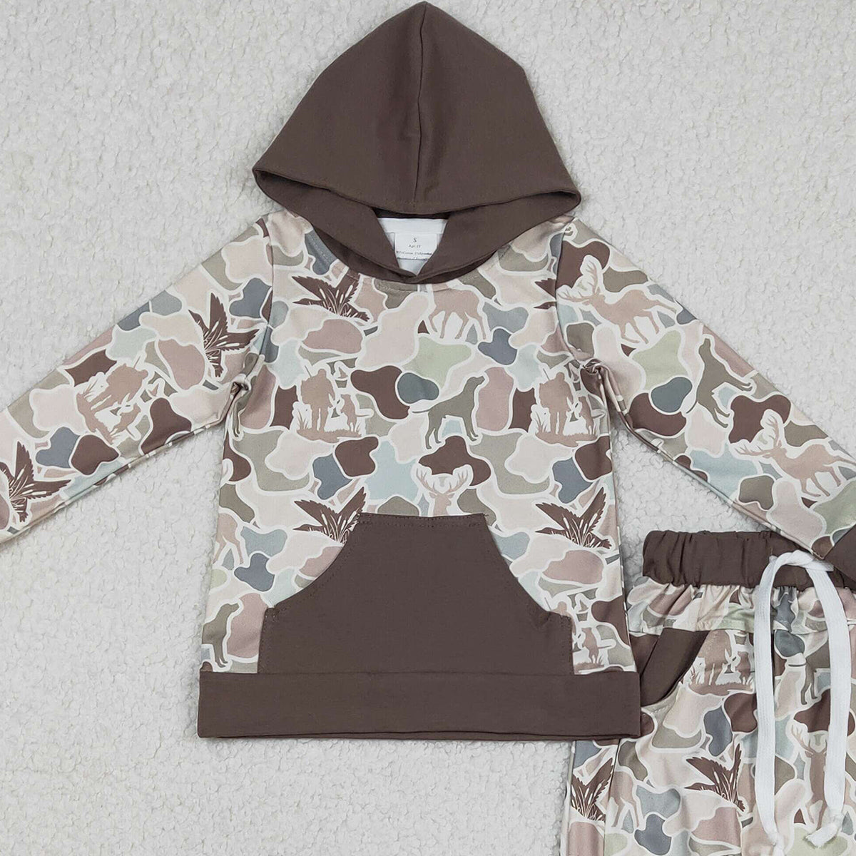 Baby Boys Camouflage Deer Ducks Hoodie Top with Pocket And Jogger Pants Set Outdoor Hunting Themed Baby Outfit