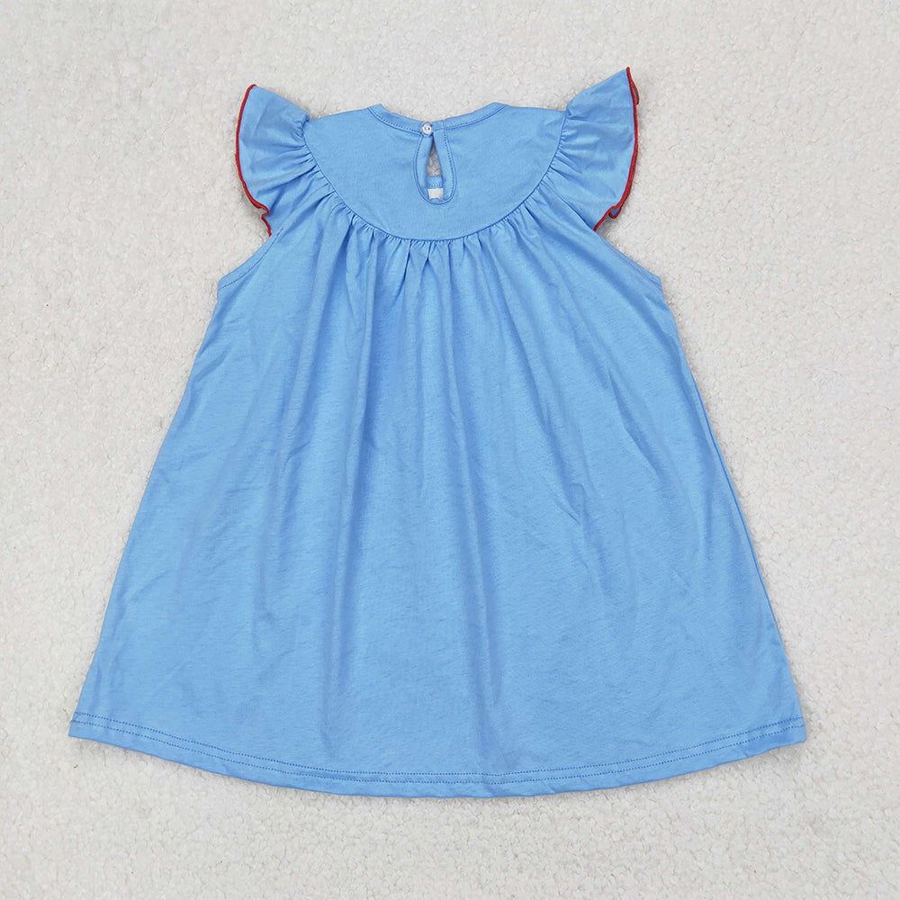 GSD1818  Baby Girls 4th Of July Sailboats Smocked Knee Length Dresses  D 3.24