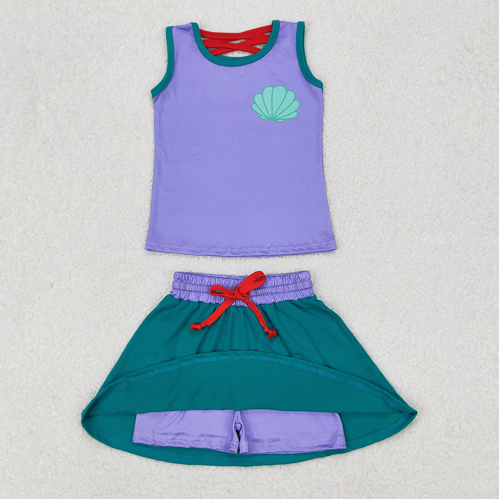 GSD2064 Baby Girls Mermaid Lavender Shirt Skirt Clothes Sets D 3.19