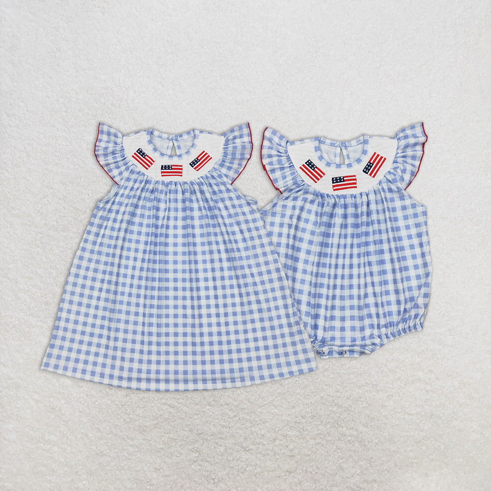 Match Smocked Baby Girls 4th Of July Flags Knee Length Dresses Romper  D 3.24