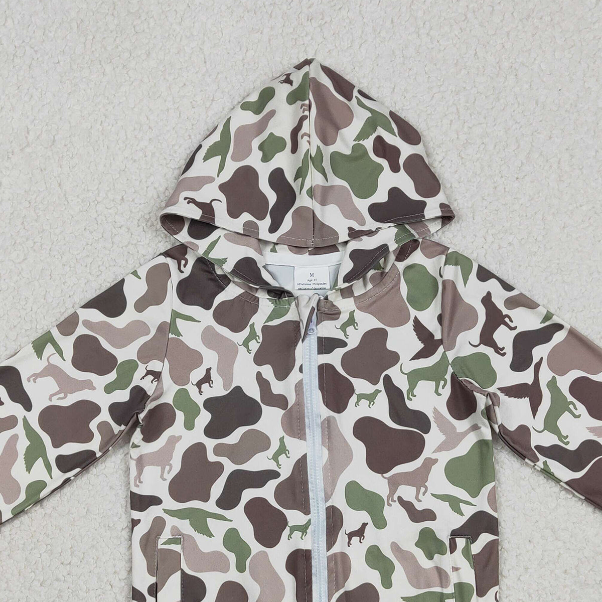 Baby Boys Camouflage Zipper Jacket with Pocket Southern Hunting Ducks Dogs Theme Baby Fashion Top for Boys