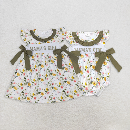 Match Mama's Girl Baby Girls Green Floral Bows Rompers Dresses D 4.1