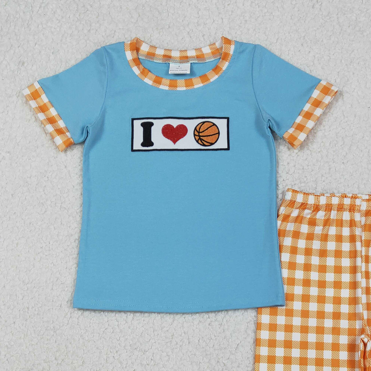 Embroidery I Love Basketball Baby Boys Outfit Set with Checked Pants Team Spirit Top for Little Fans