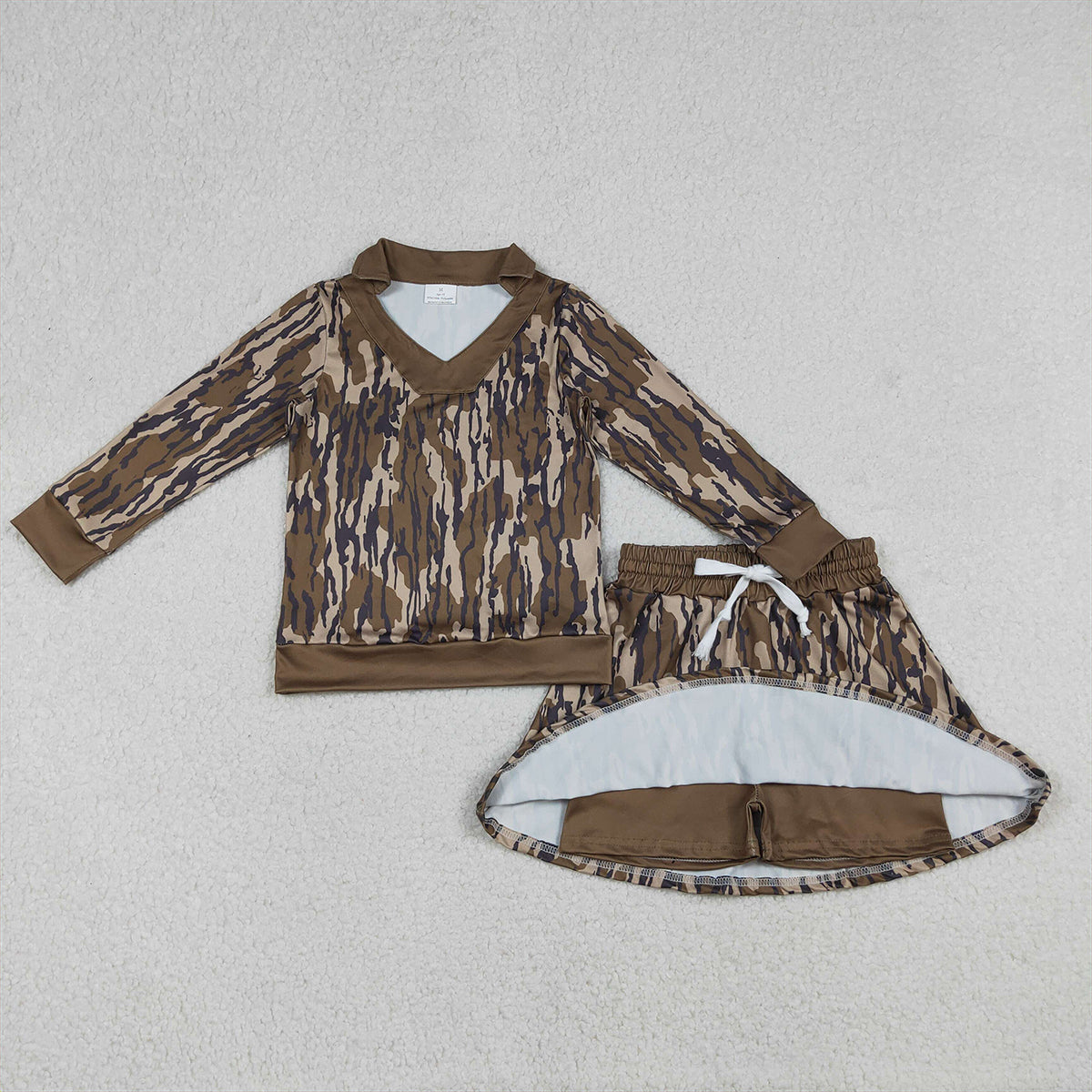 Baby Girls Olive Camo Long Sleeve Top with Skirt And Shorts Set Cute Hunting Theme Outfit for Little Ones