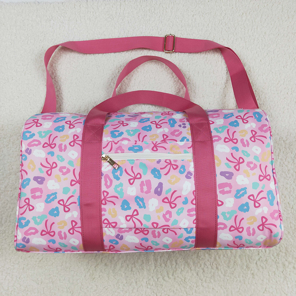 BA0320 Pink Leopard Bows Gym Duffels Weekend Bags  D 8.11
