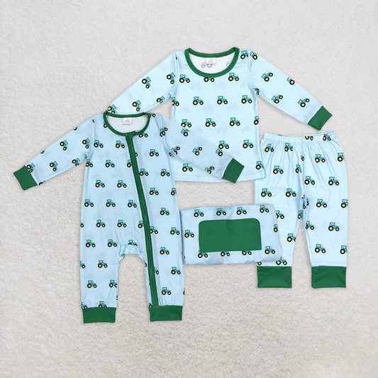 Match Baby Boys Green Tractors Bamboo Rompers Pajamas Clothes Sets D 3.27