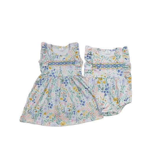 Match Baby Girls Floral Easter Rabbit Rompers Dress