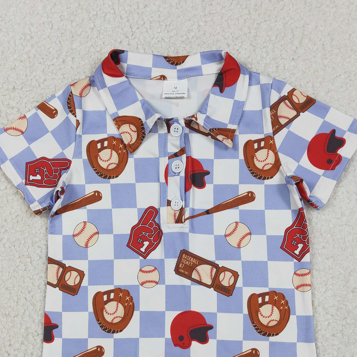 Baby Boys Blue Checked Baseball Team Button Polo Shirts Top Cute Kids Fashion Outfit for Little Ones