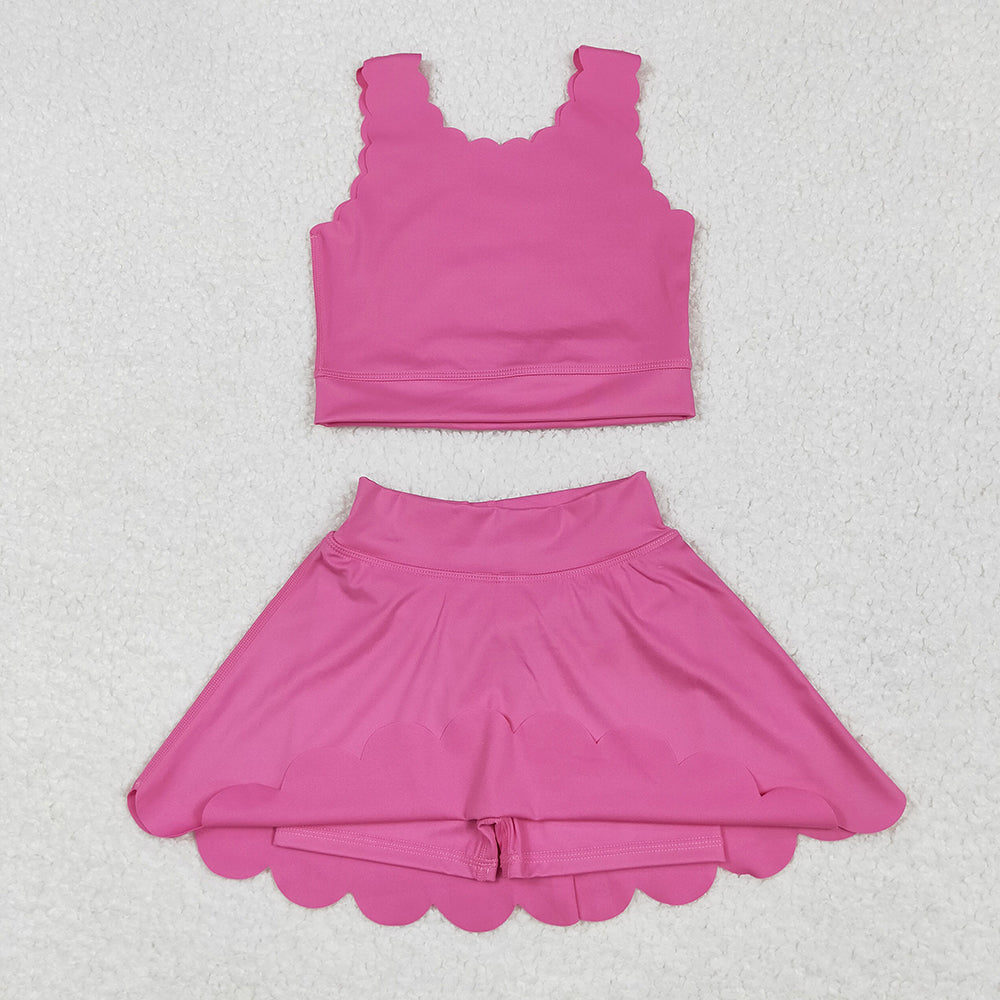 GSD2092 Baby Girls Hot Pink Yoga Vest Skirt Active Wear Clothes Sets  D 6.2