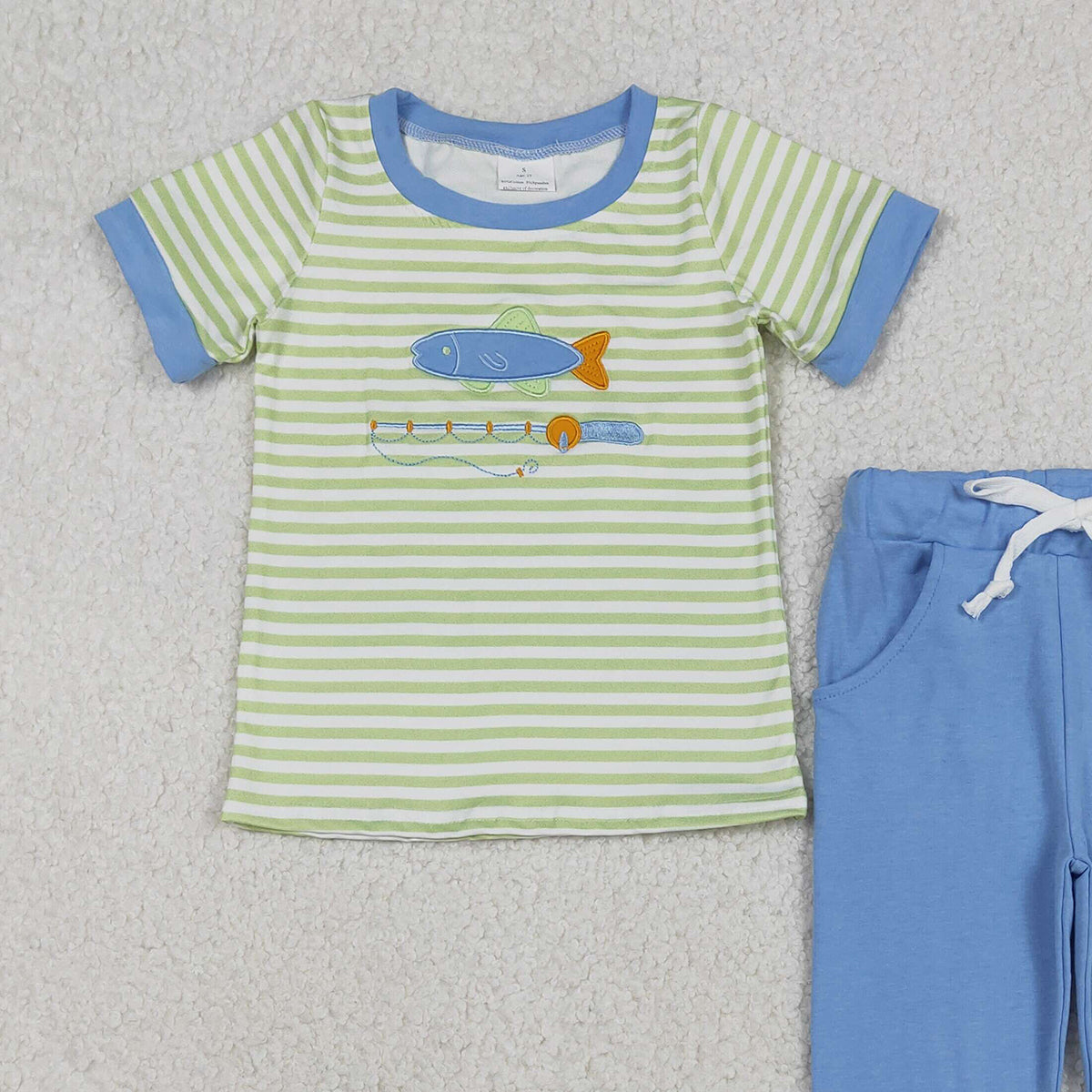 Embroidery Fishing Baby Boys Stripe Top Pockets Leggings Hunting Clothes Sets