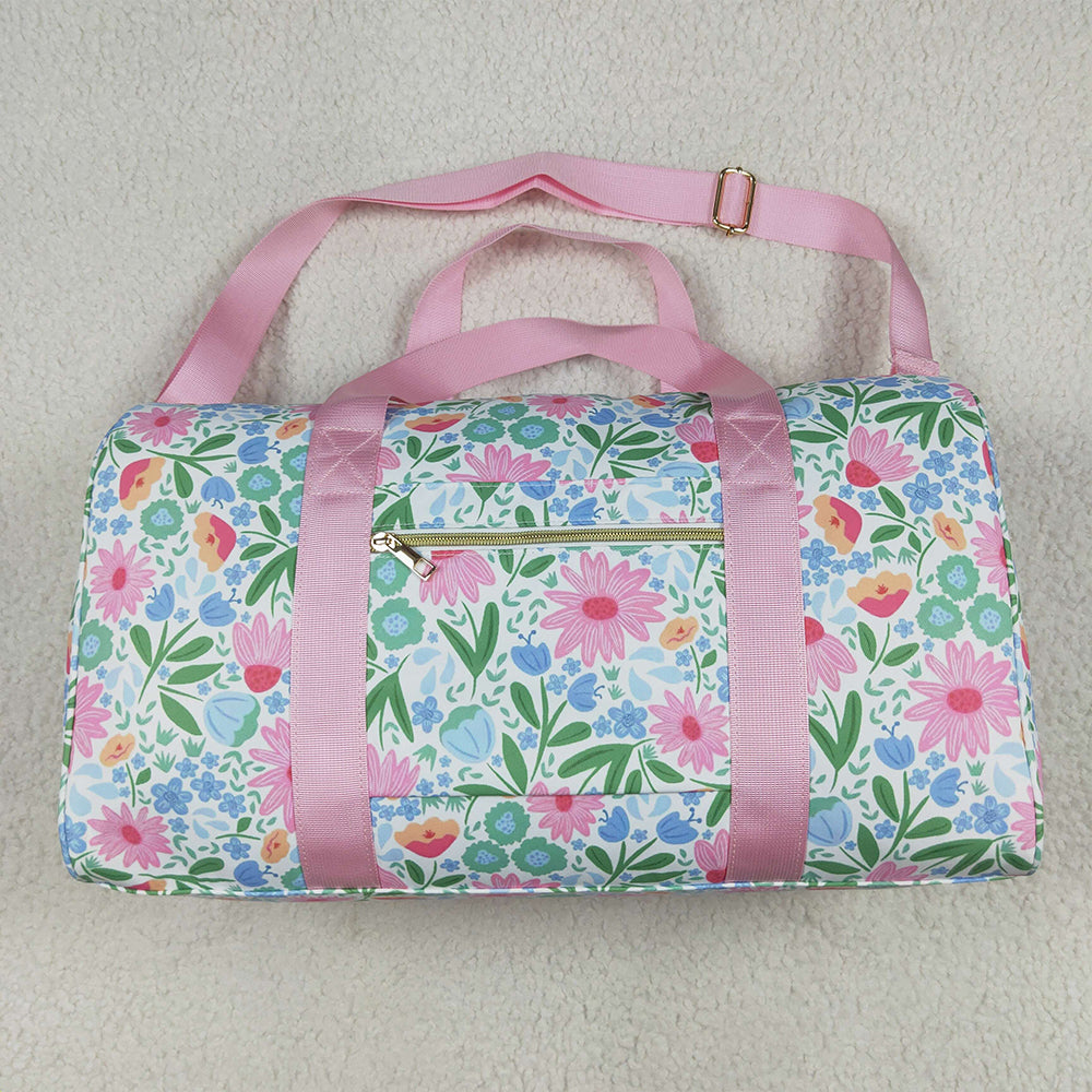 BA0290  Pink Ruffle Floral Print Gym Duffle Bags D 7.5