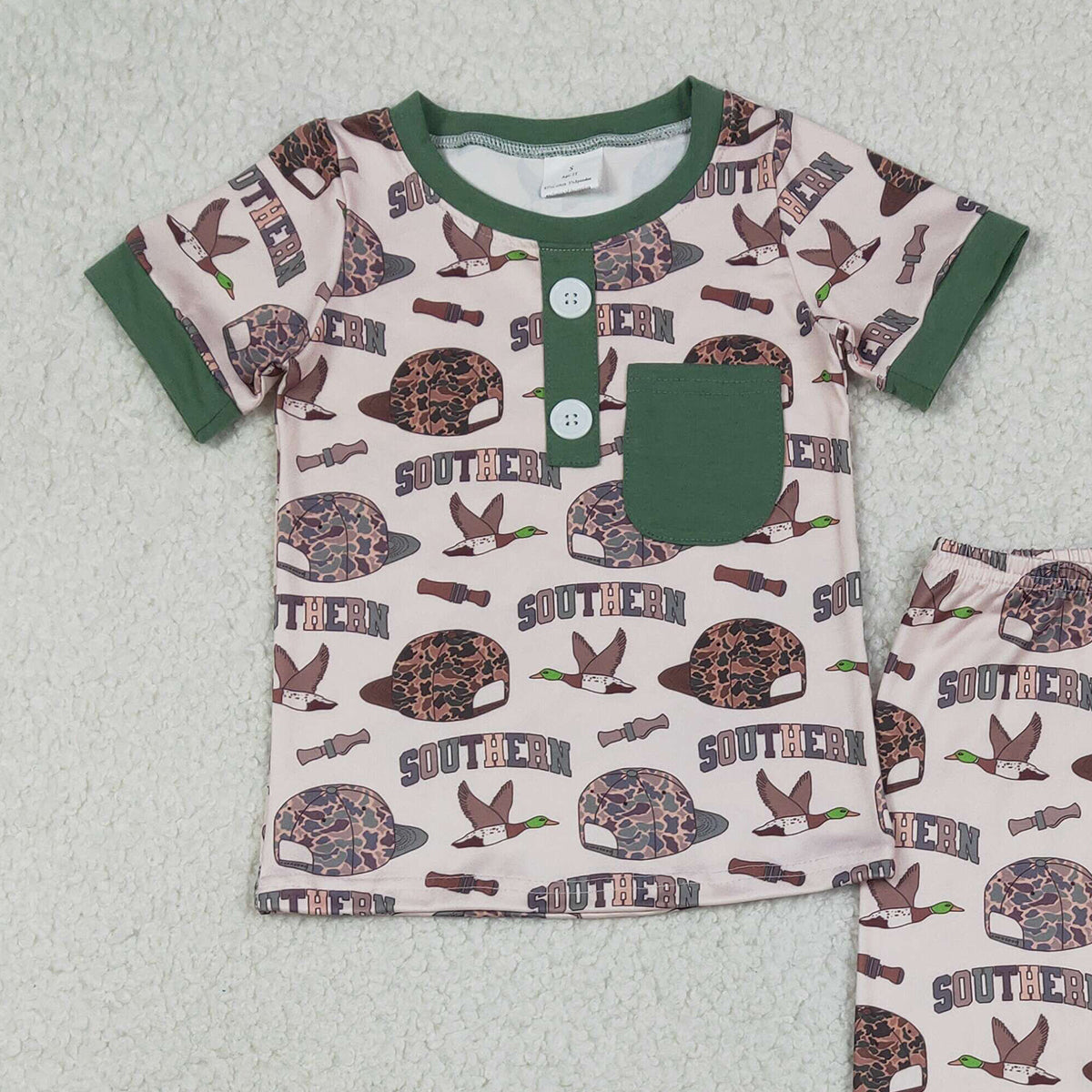 Baby Boys Camouflage Hat with Ducks Pocket Top And Pants Southern Themed Outfit Set for Infants