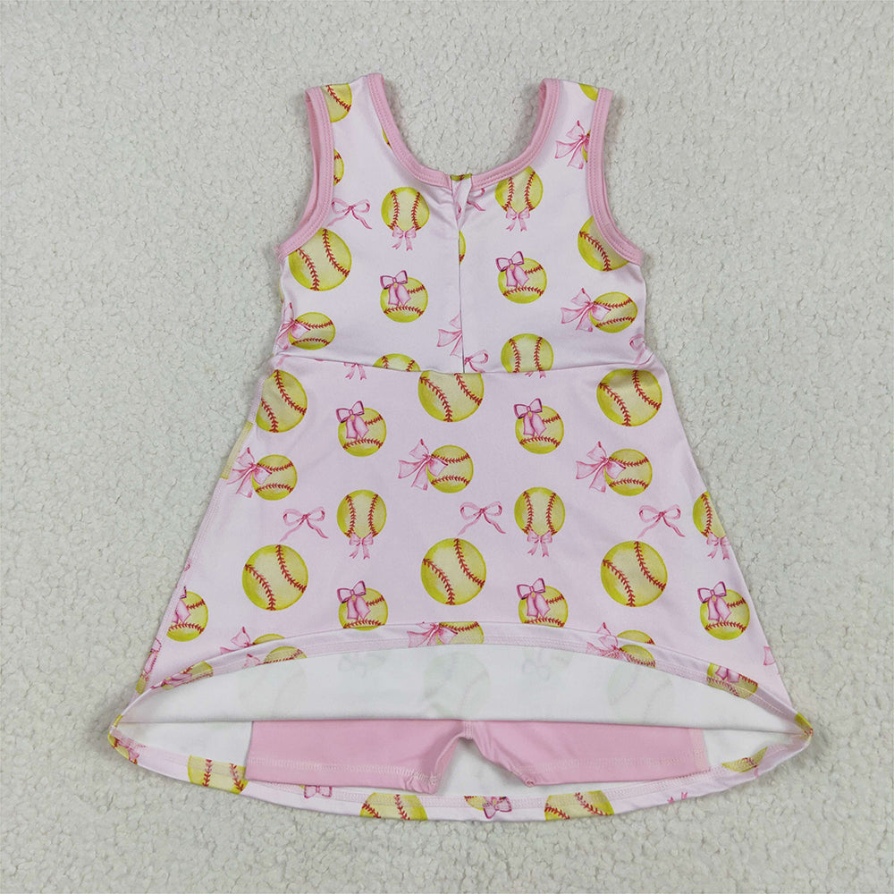 GSD2048 Baby Girls Softball Bow Athletic Active Wear Knee Length Dresses   D 4.12