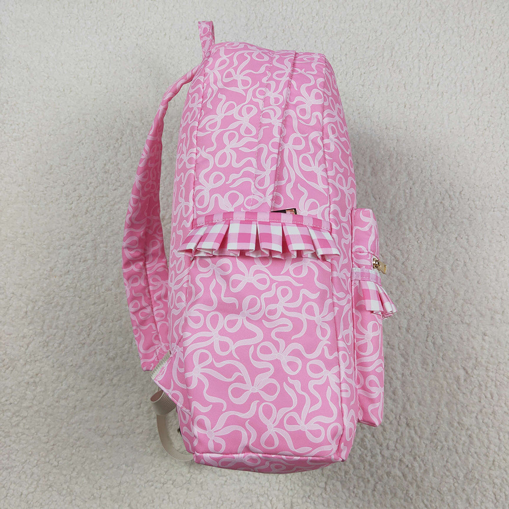 BA0308 Baby Girls Pink Bows Plaid Ruffle School Bags D 8.2