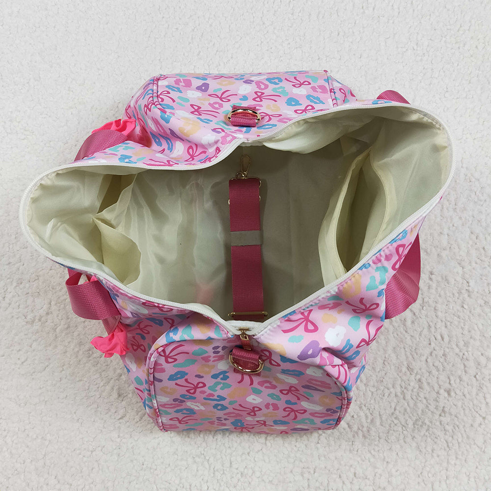 BA0320 Pink Leopard Bows Gym Duffels Weekend Bags  D 8.11