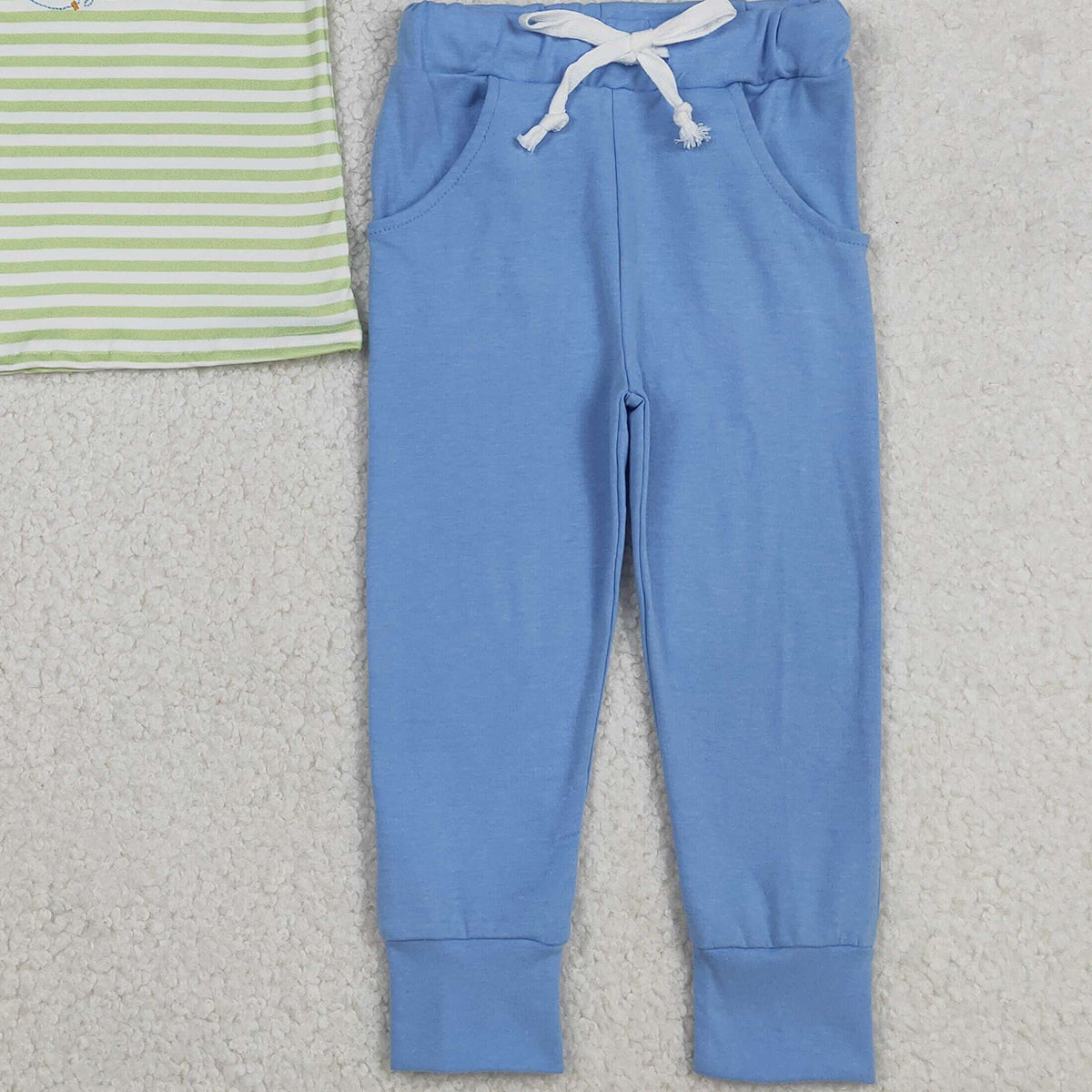 Embroidery Fishing Baby Boys Stripe Top Pockets Leggings Hunting Clothes Sets