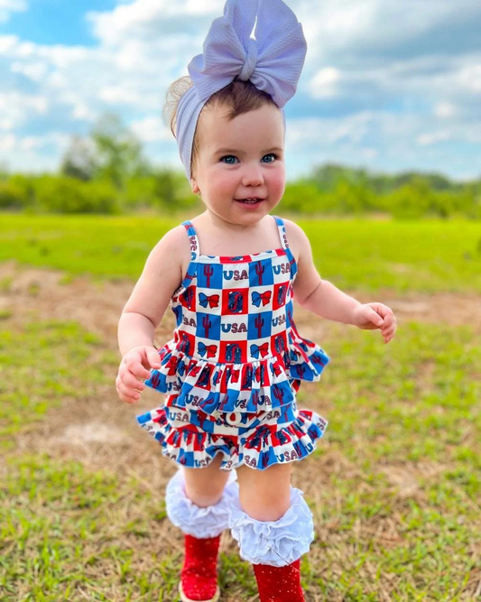 presale GSSO1929 Baby Girls 4th Of July Boots Bow Shirt Shorts Clothes Sets D 3.12