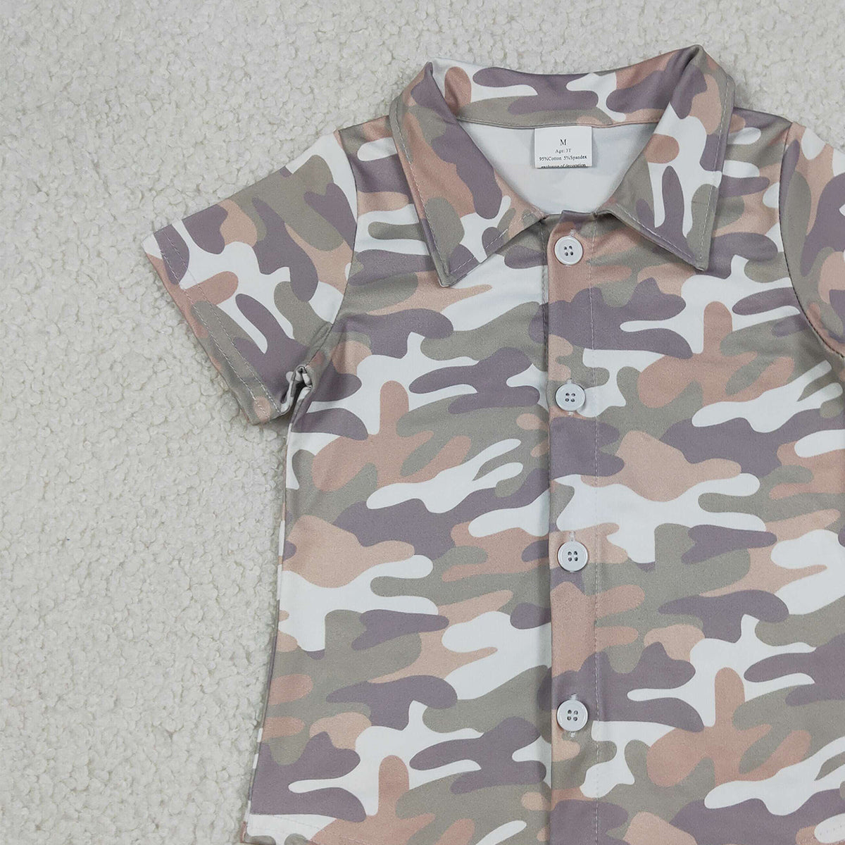Baby Boys Southern Grey Camo Button Shirt Top Short Sleeve Outfit for Newborn Boys Cute Camouflage Button up Baby Boy's Shirt