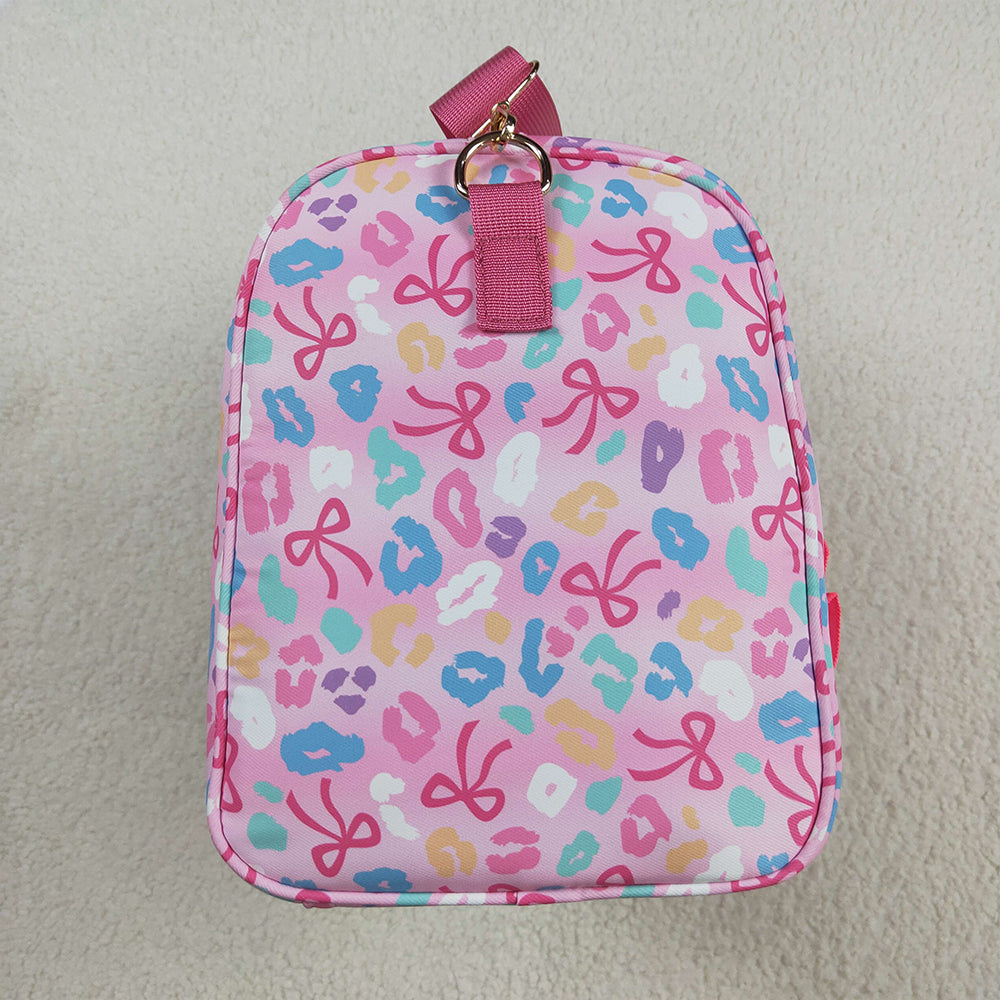 BA0320 Pink Leopard Bows Gym Duffels Weekend Bags  D 8.11