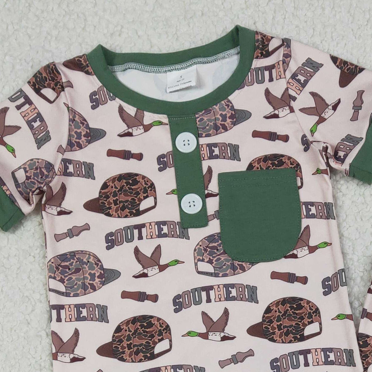 Baby Boys Camouflage Hat with Ducks Pocket Top And Pants Southern Themed Outfit Set for Infants