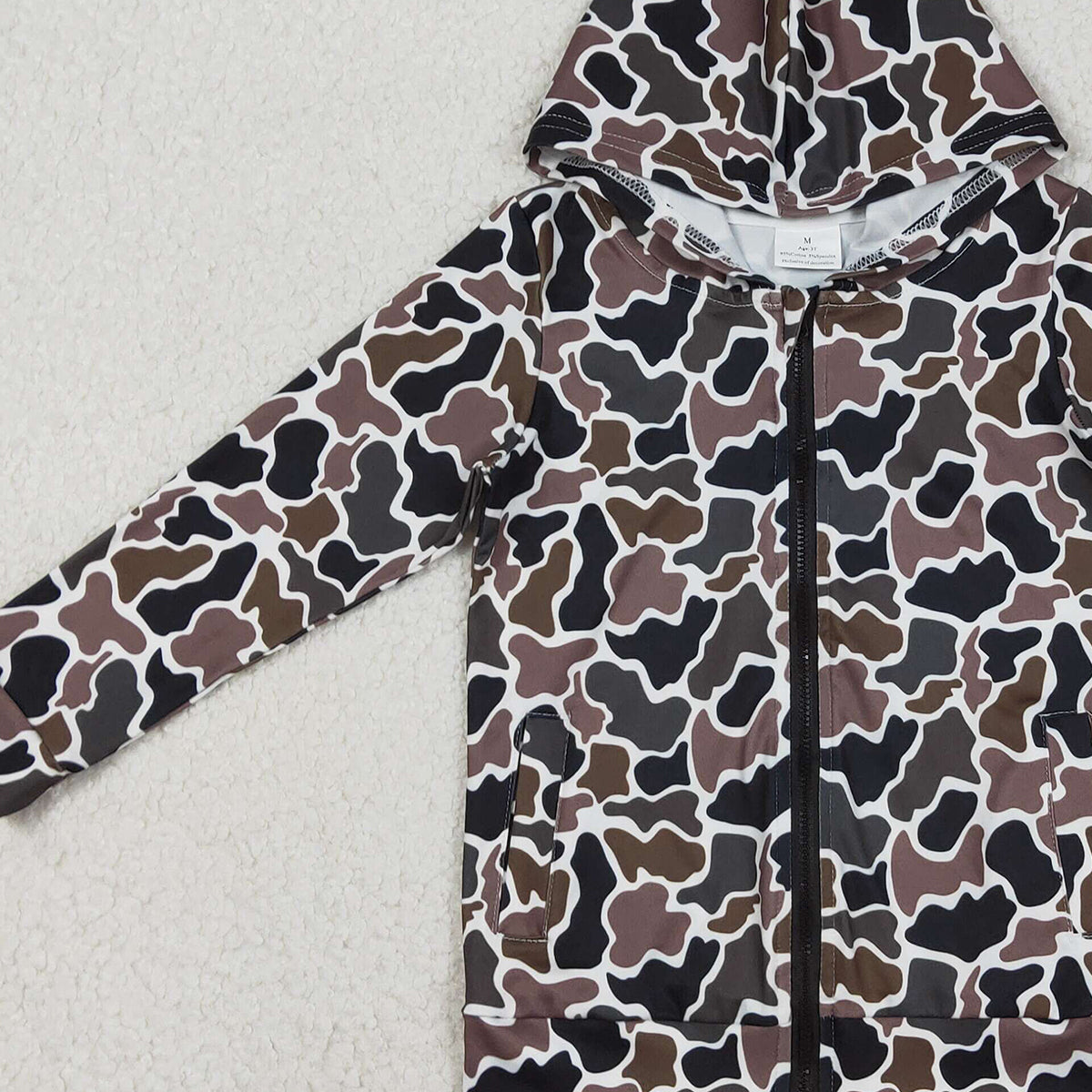 Baby Boys Southern Dark Brown Camouflage Hoodie Jacket with Pockets Zipper Closure Top for Infants