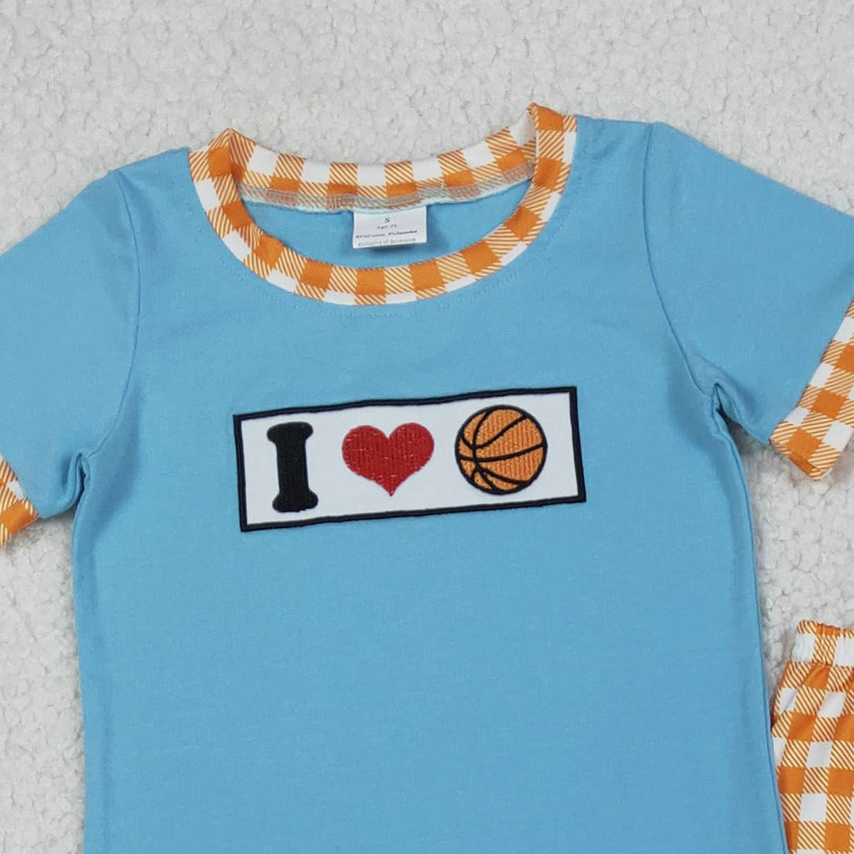 Embroidery I Love Basketball Baby Boys Outfit Set with Checked Pants Team Spirit Top for Little Fans