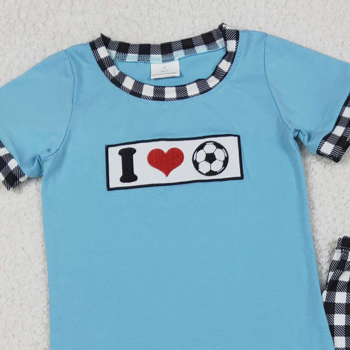 Baby Boys Embroidered 'I Love Footballs' Checked Pants Set Cute Team Sports Theme Clothing for Little Ones