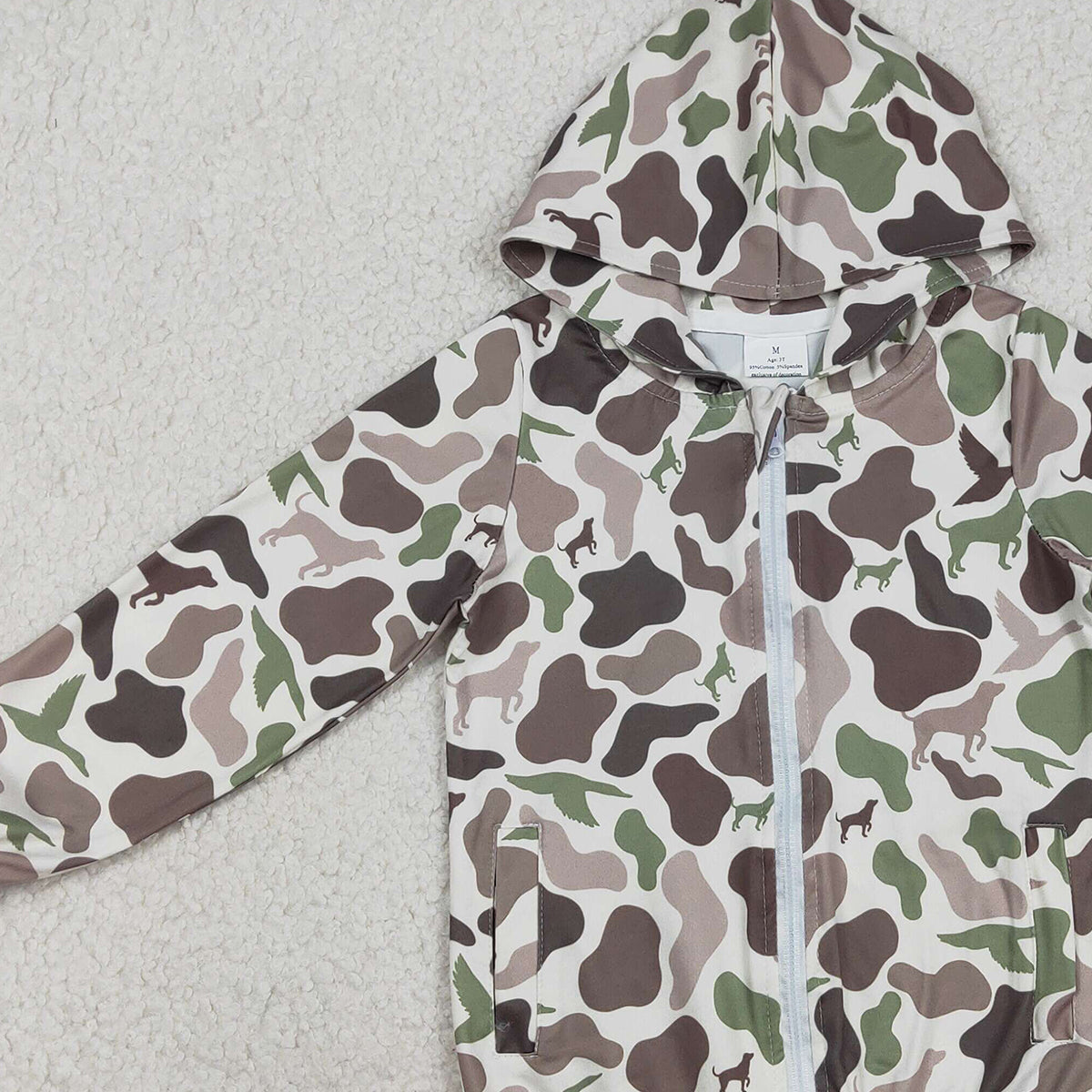Baby Boys Camouflage Zipper Jacket with Pocket Southern Hunting Ducks Dogs Theme Baby Fashion Top for Boys