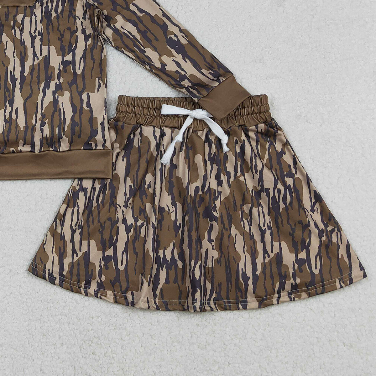 Baby Girls Olive Camo Long Sleeve Top with Skirt And Shorts Set Cute Hunting Theme Outfit for Little Ones