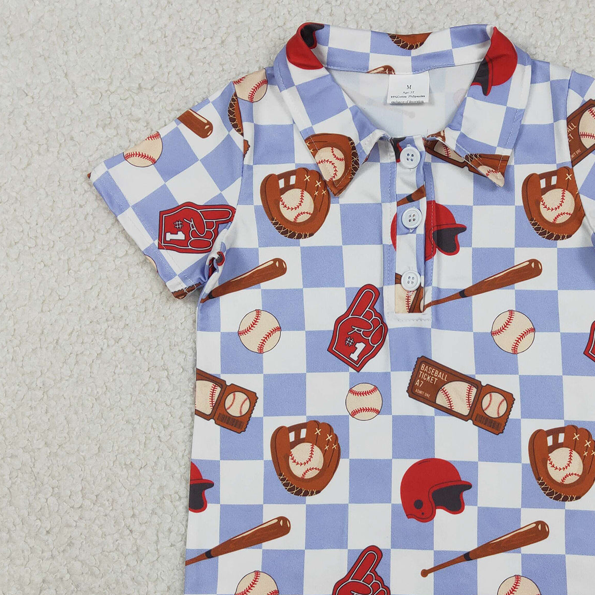 Baby Boys Blue Checked Baseball Team Button Polo Shirts Top Cute Kids Fashion Outfit for Little Ones