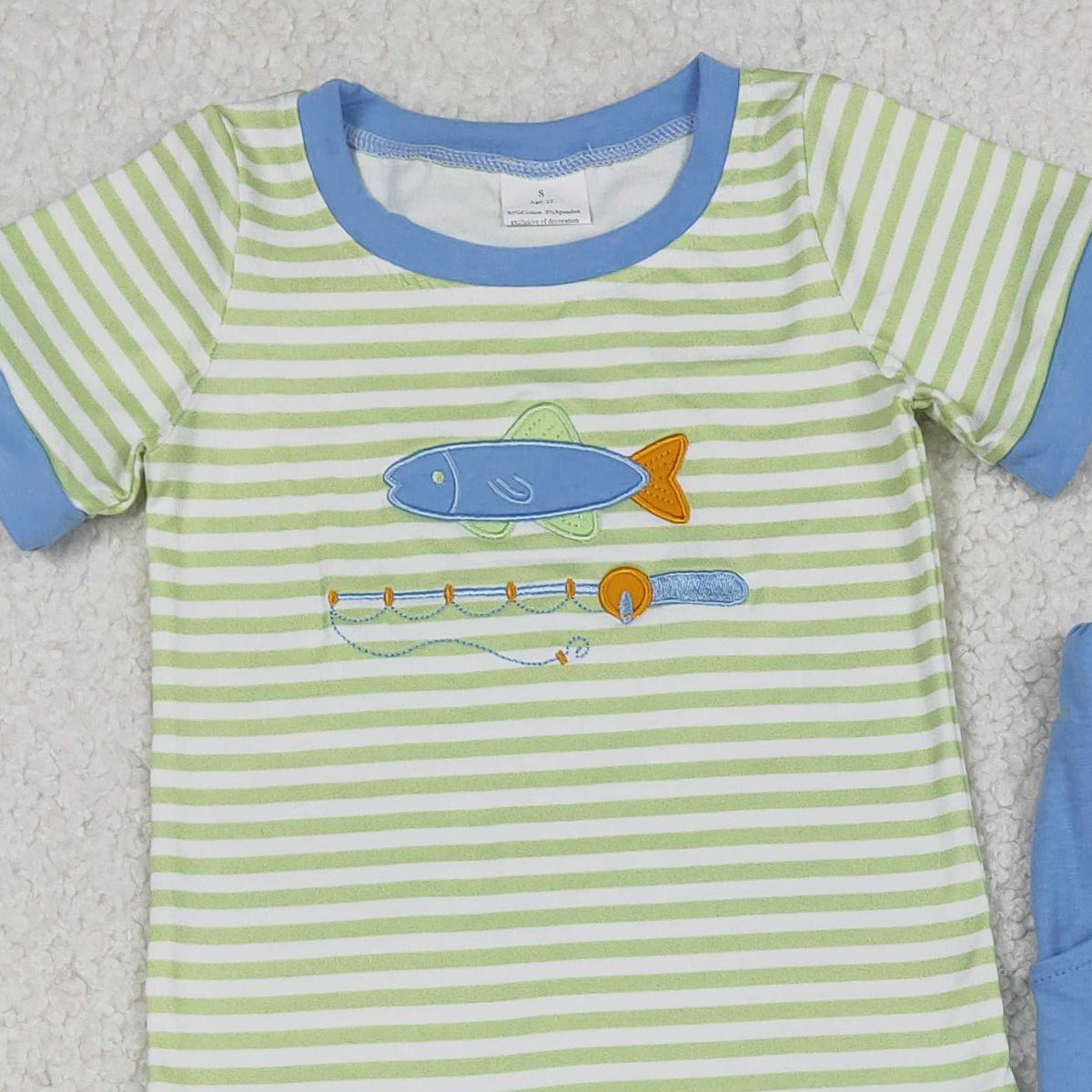 Embroidery Fishing Baby Boys Stripe Top Pockets Leggings Hunting Clothes Sets