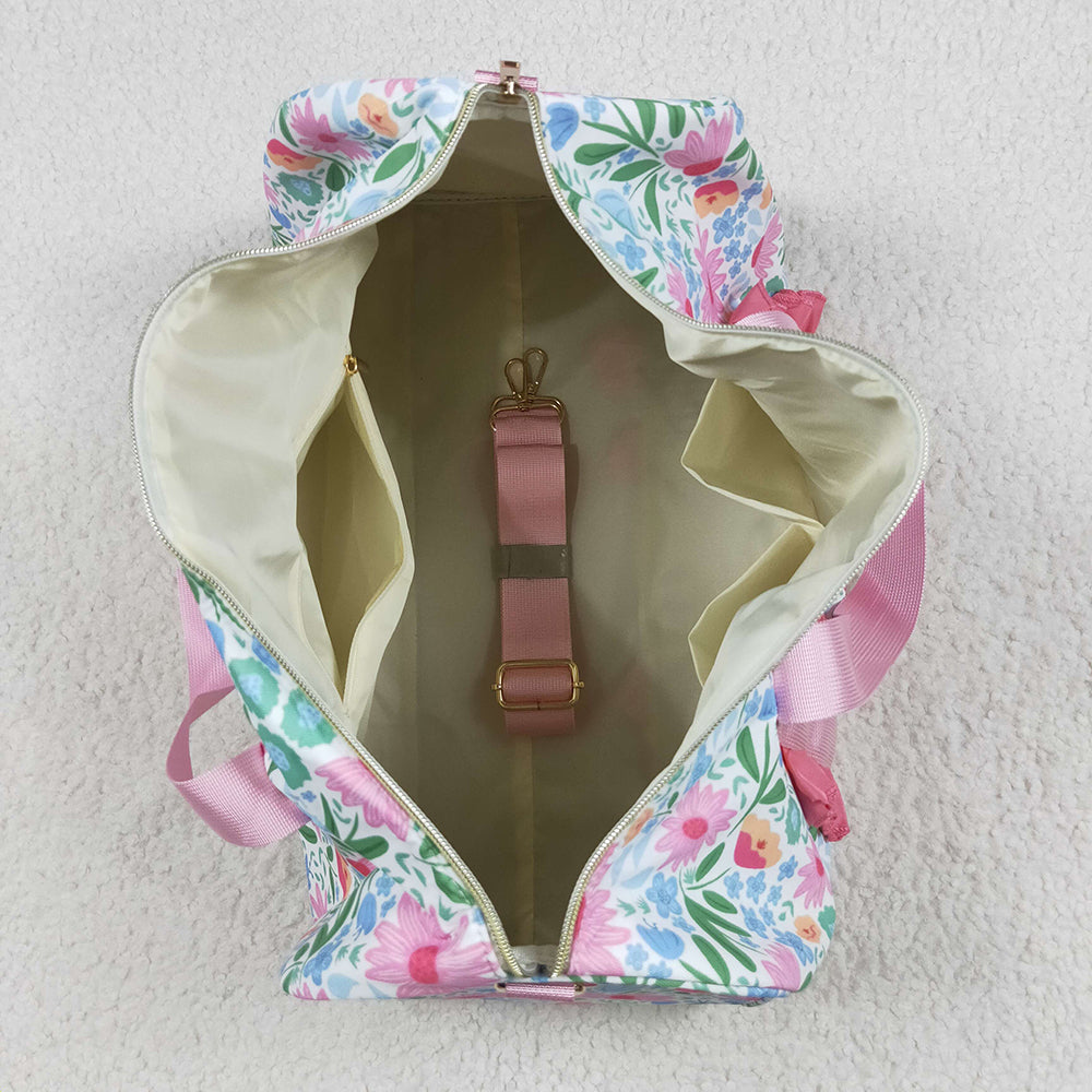 BA0290  Pink Ruffle Floral Print Gym Duffle Bags D 7.5