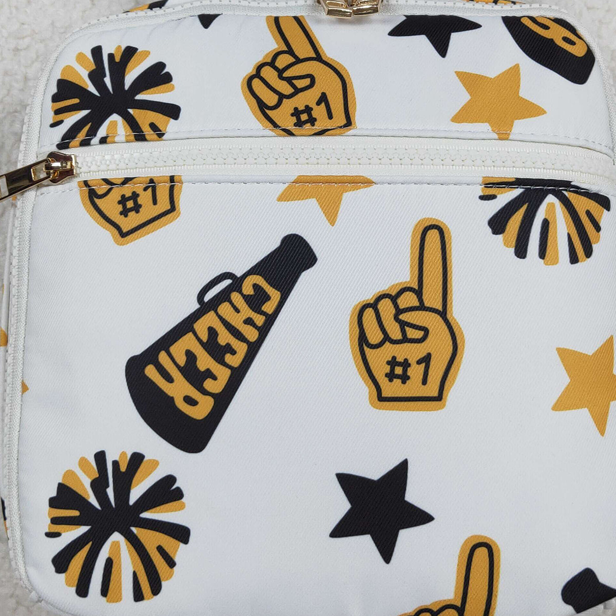 BA0362  Baby Kids Team Black Gold Cheer Fireworks Zipper School Lunch Boxes D 1023