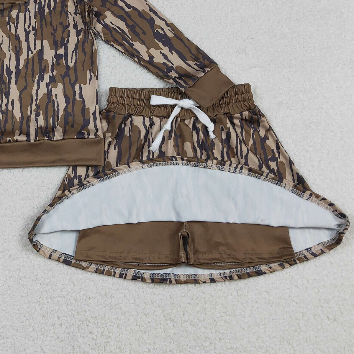 Baby Girls Olive Camo Long Sleeve Top with Skirt And Shorts Set Cute Hunting Theme Outfit for Little Ones