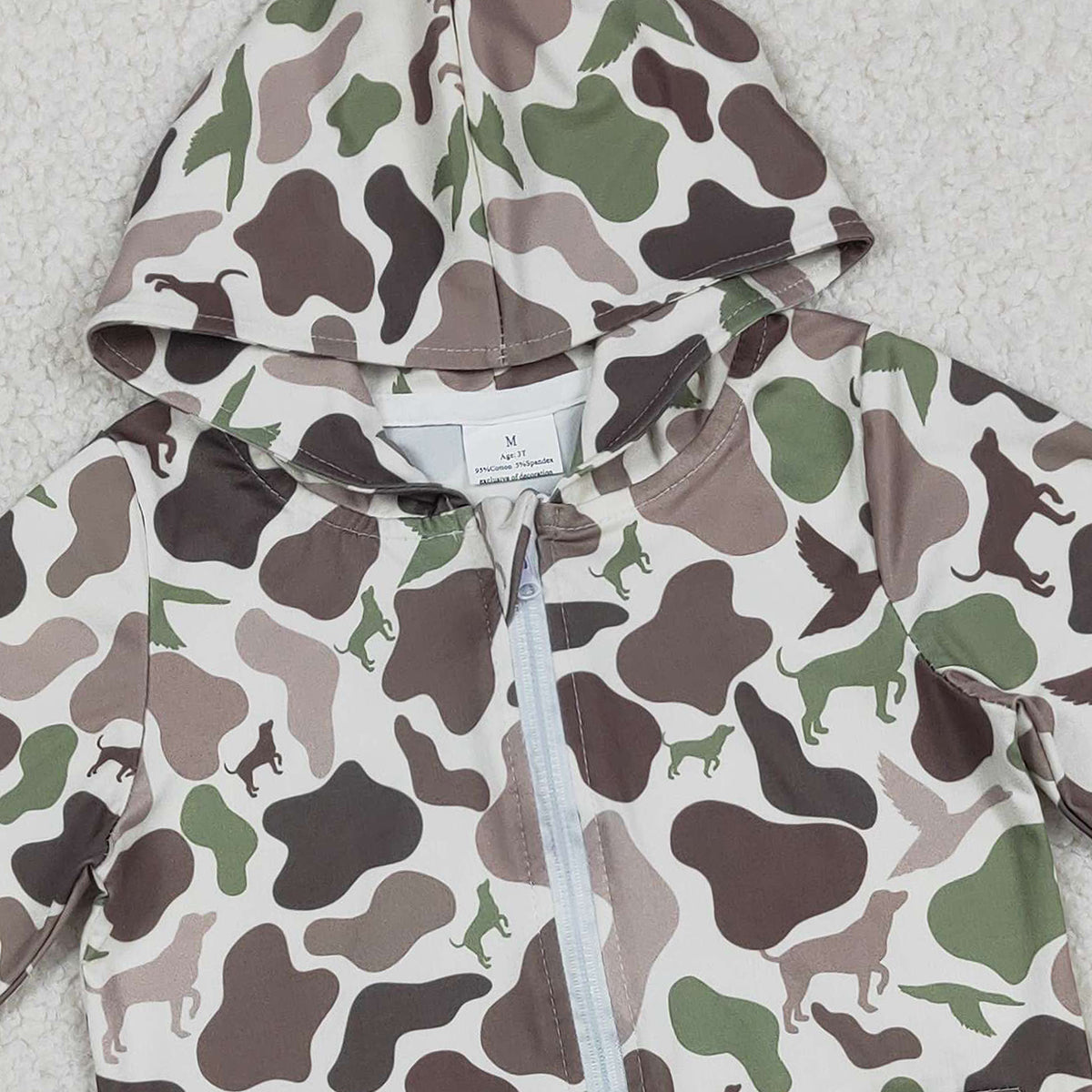 Baby Boys Camouflage Zipper Jacket with Pocket Southern Hunting Ducks Dogs Theme Baby Fashion Top for Boys
