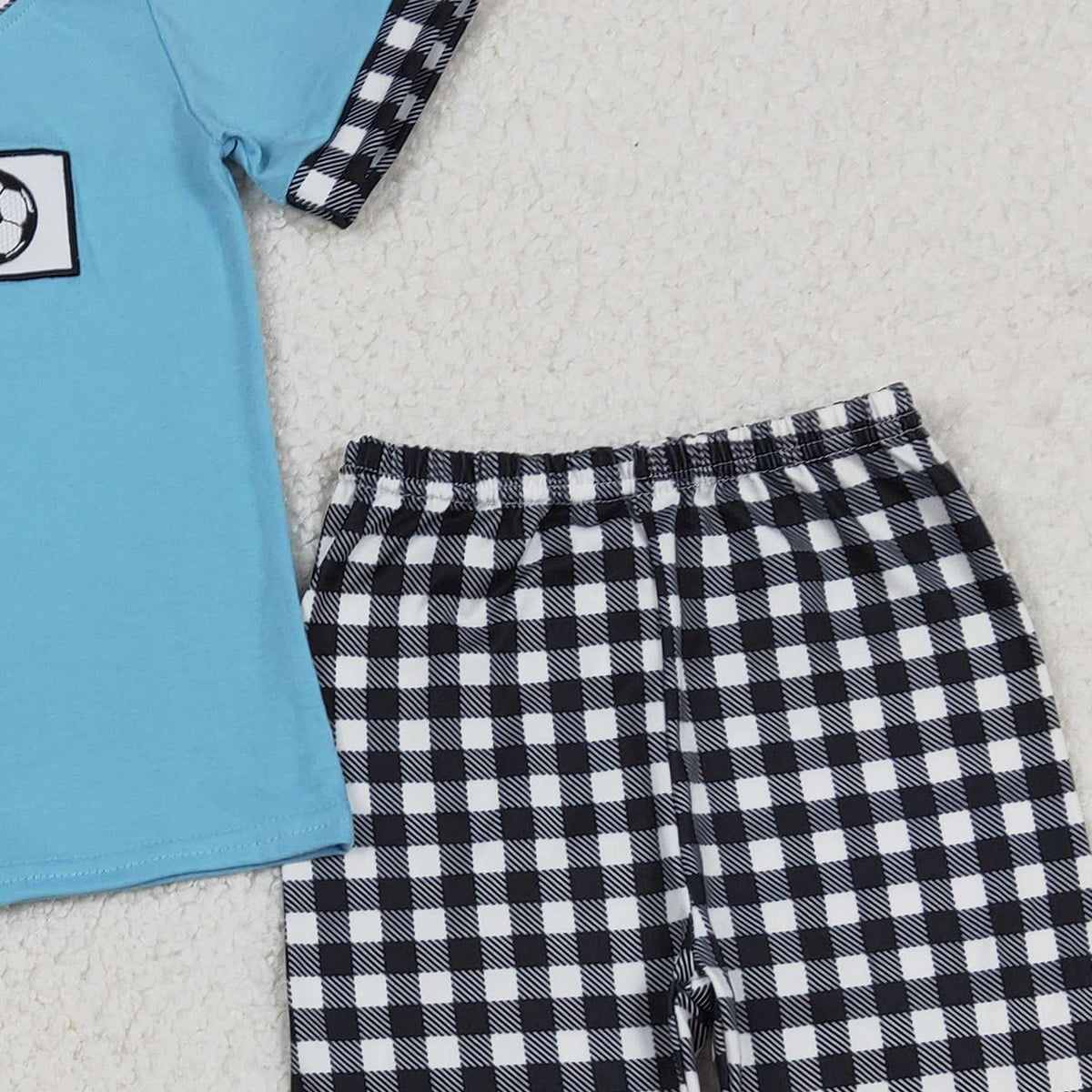 Baby Boys Embroidered 'I Love Footballs' Checked Pants Set Cute Team Sports Theme Clothing for Little Ones