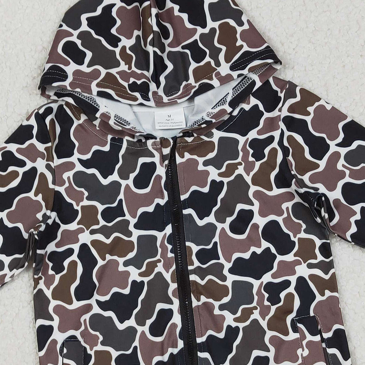 Baby Boys Southern Dark Brown Camouflage Hoodie Jacket with Pockets Zipper Closure Top for Infants