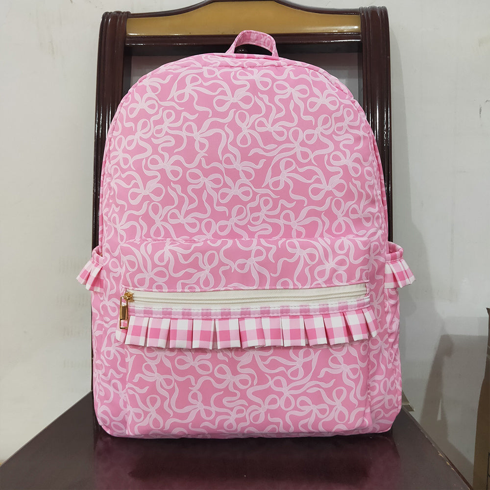 BA0308 Baby Girls Pink Bows Plaid Ruffle School Bags D 8.2