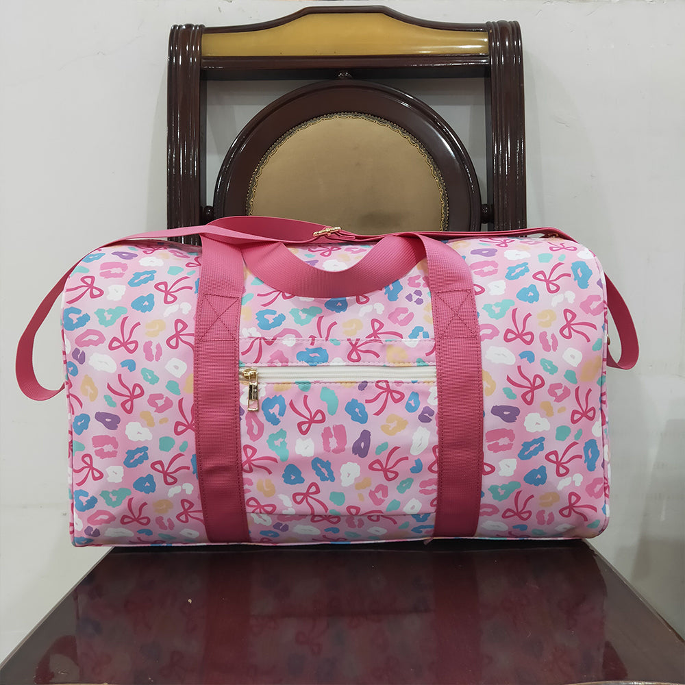BA0320 Pink Leopard Bows Gym Duffels Weekend Bags  D 8.11