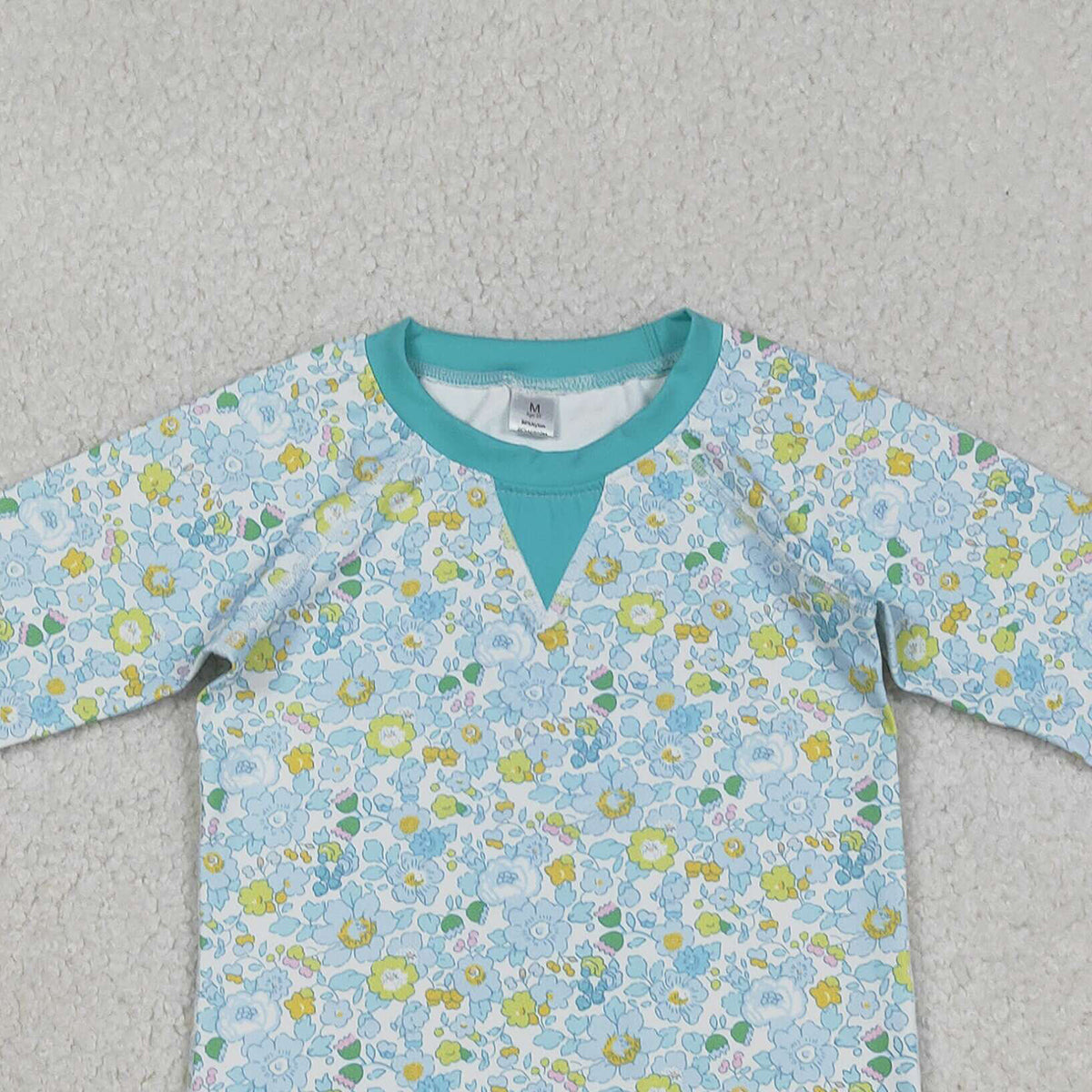 Baby Girls Long Sleeve Yoga T-shirt Green Blue Flowers Active Top Comfortable Breathable Clothing for Infants