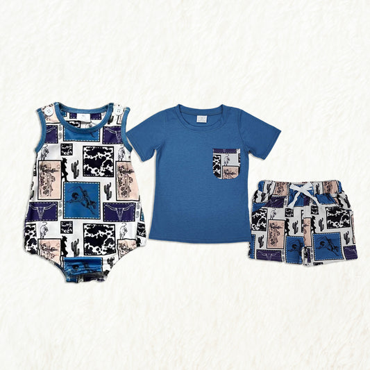 Match Baby Boys Western Blue Pocket Top Rodeo Shorts Clothes Romper Sets D 3.10