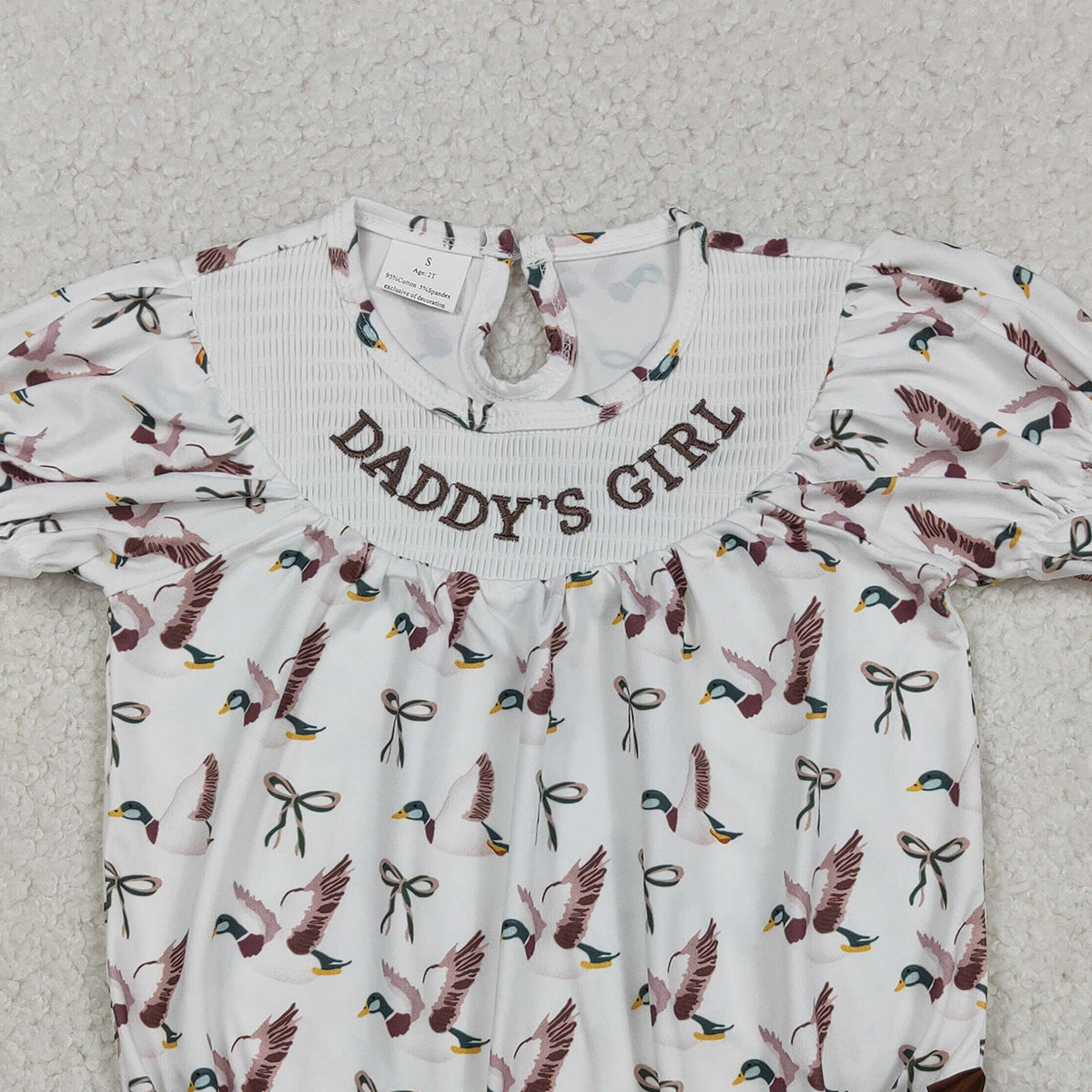 Baby Girls Ruffle Rompers Embroidery 'Daddy's Girl' Bows Design Ducks Hunting Theme Soft Cotton Outfit for Little Girls